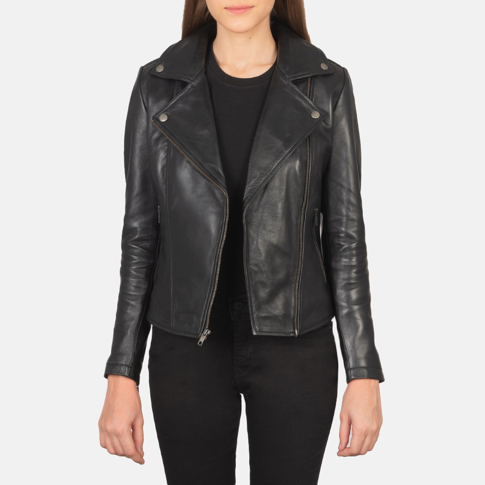 Luna Black Leather Biker Jacket