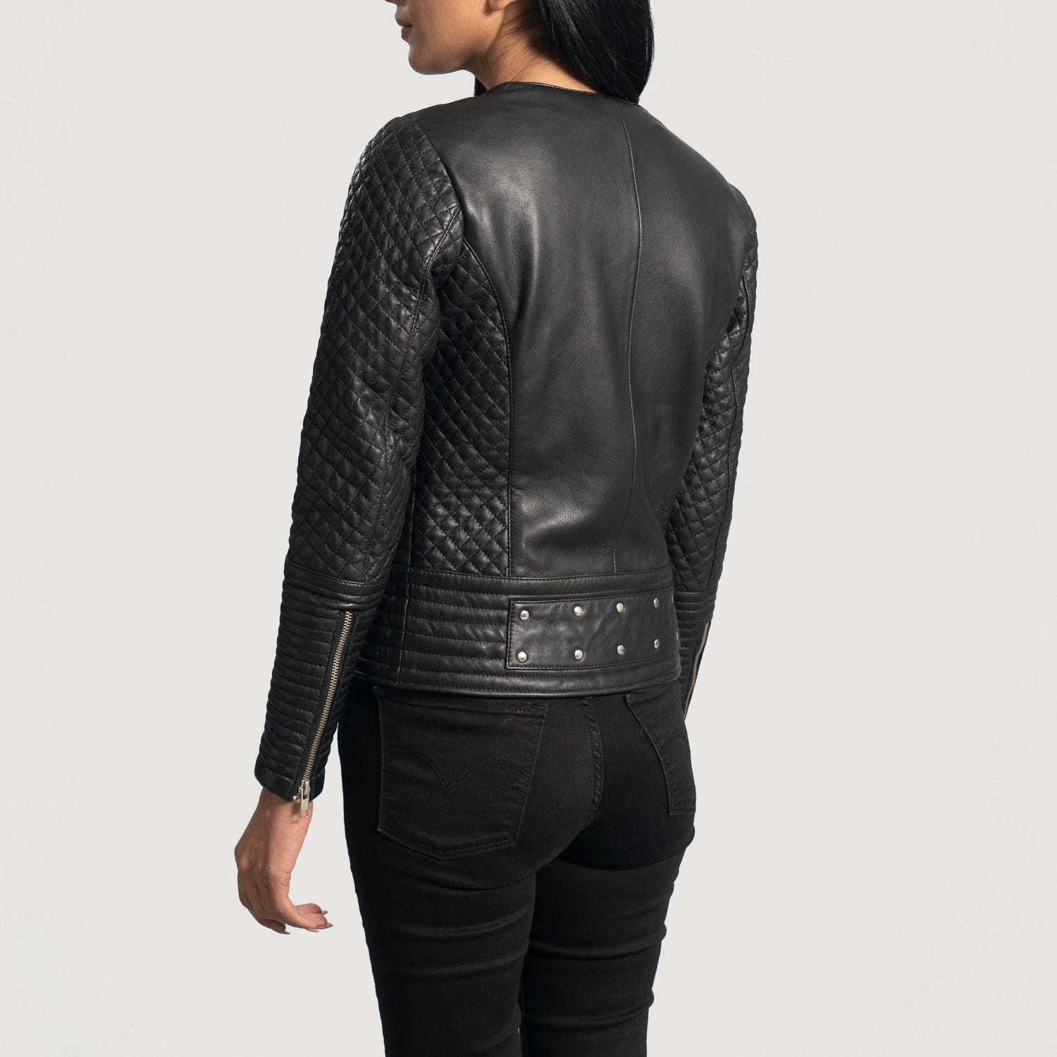 Sarah Black Studded Leather Biker Jacket