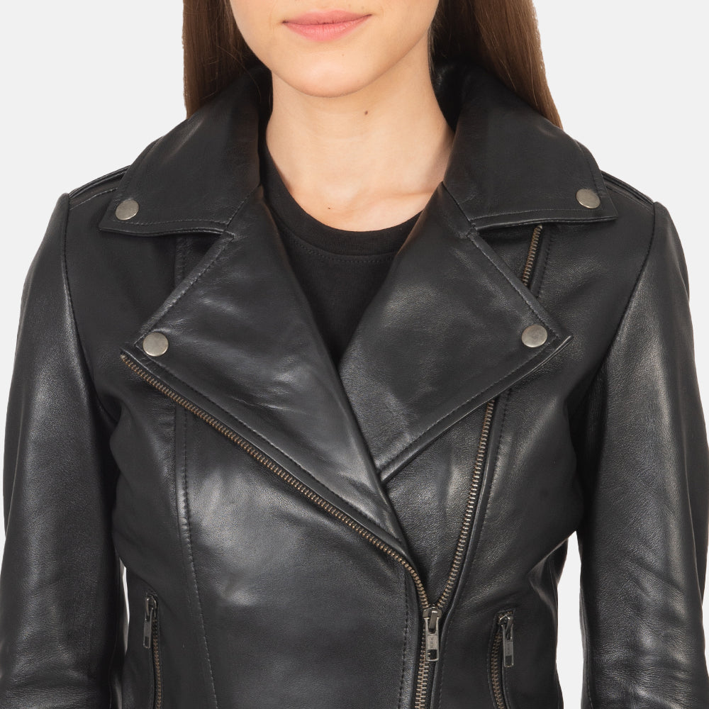 Luna Black Leather Biker Jacket