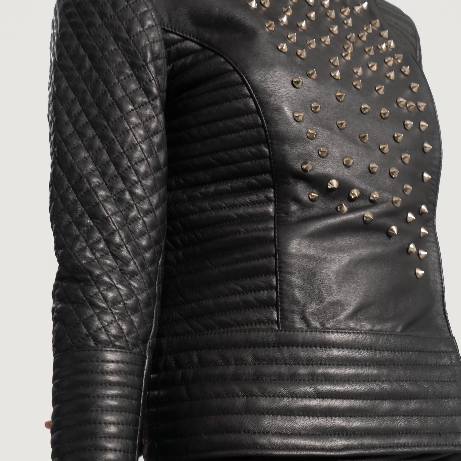 Sarah Black Studded Leather Biker Jacket