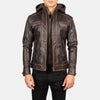 Benjamin Vintage Brown Hooded Goatskin Leather Biker Jacket - Stylish & Durable