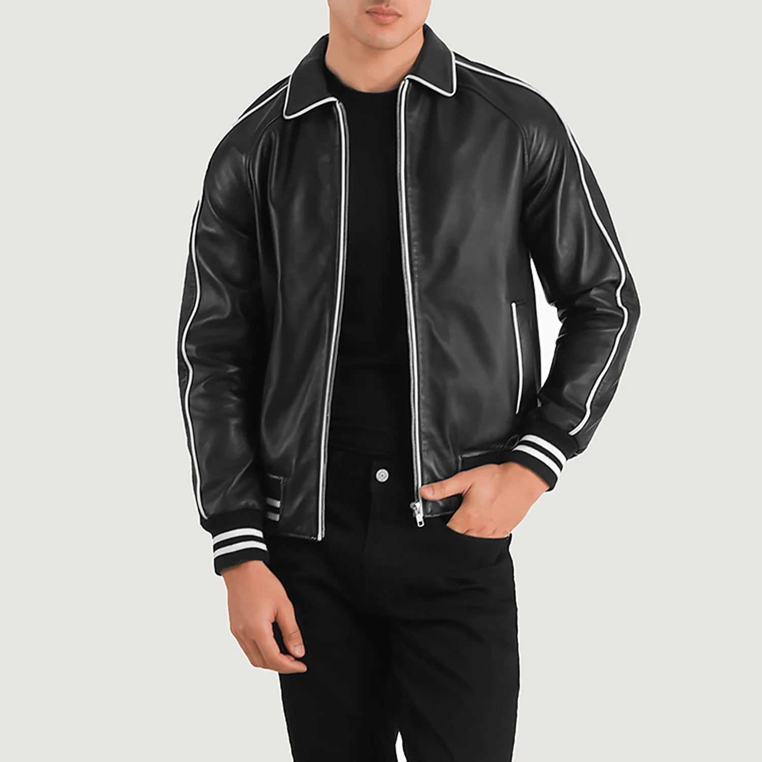 "Cooper Blue Leather Varsity Jacket – Modern Twist on a Classic Design"