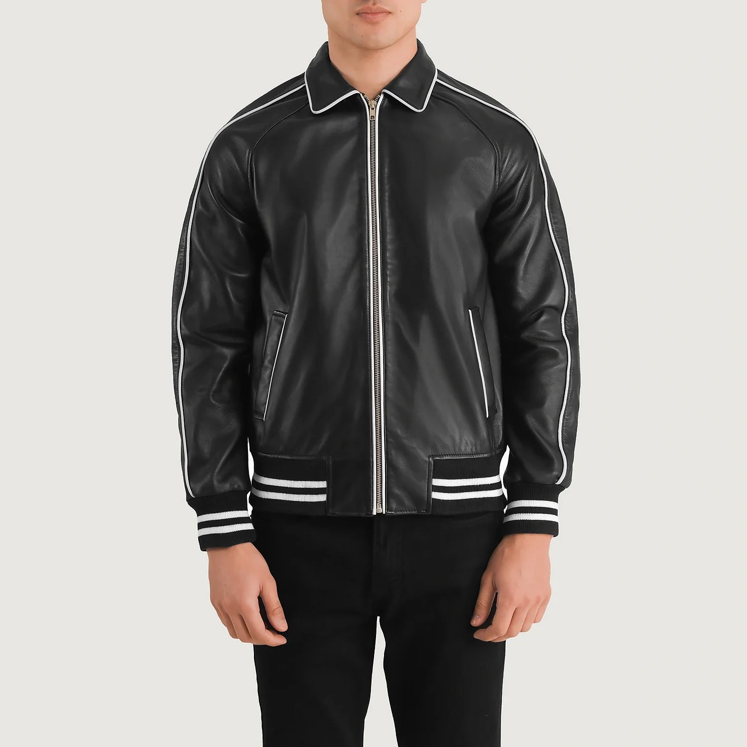 "Cooper Blue Leather Varsity Jacket – Modern Twist on a Classic Design"