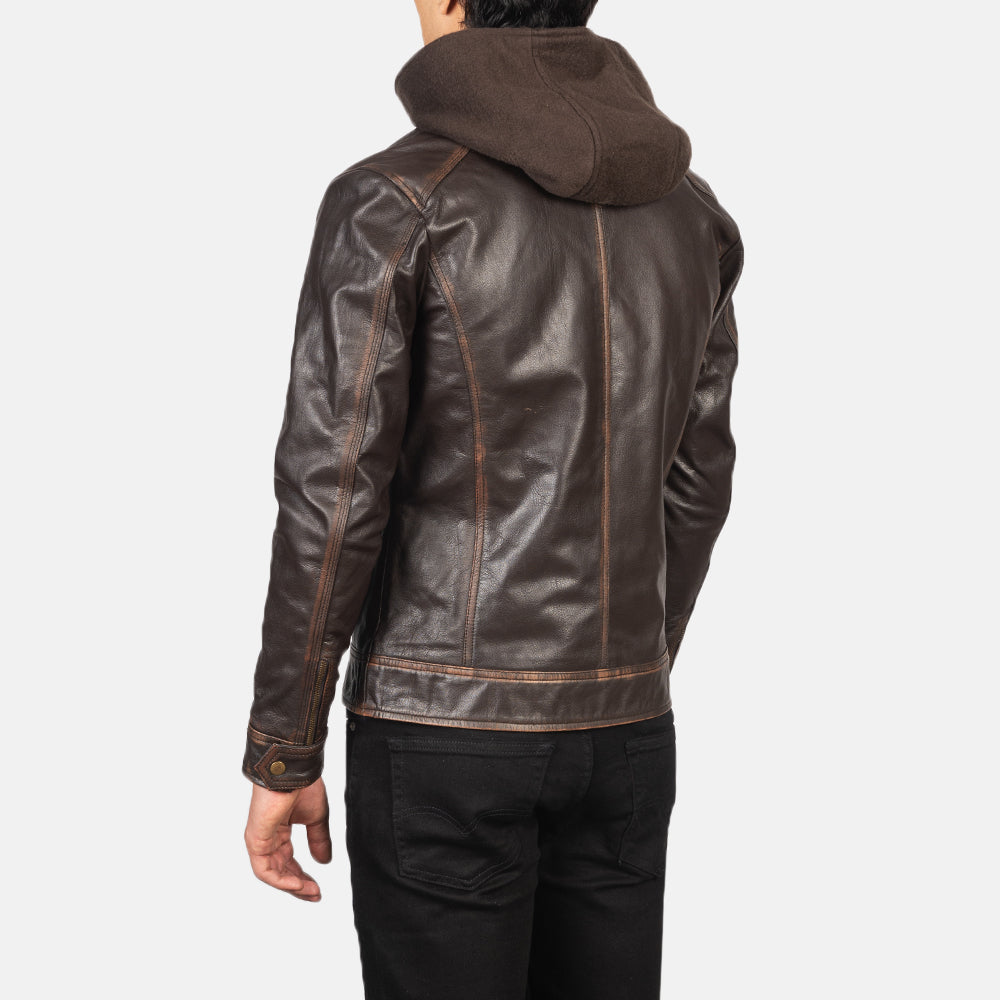 Benjamin Vintage Brown Hooded Goatskin Leather Biker Jacket - Stylish & Durable