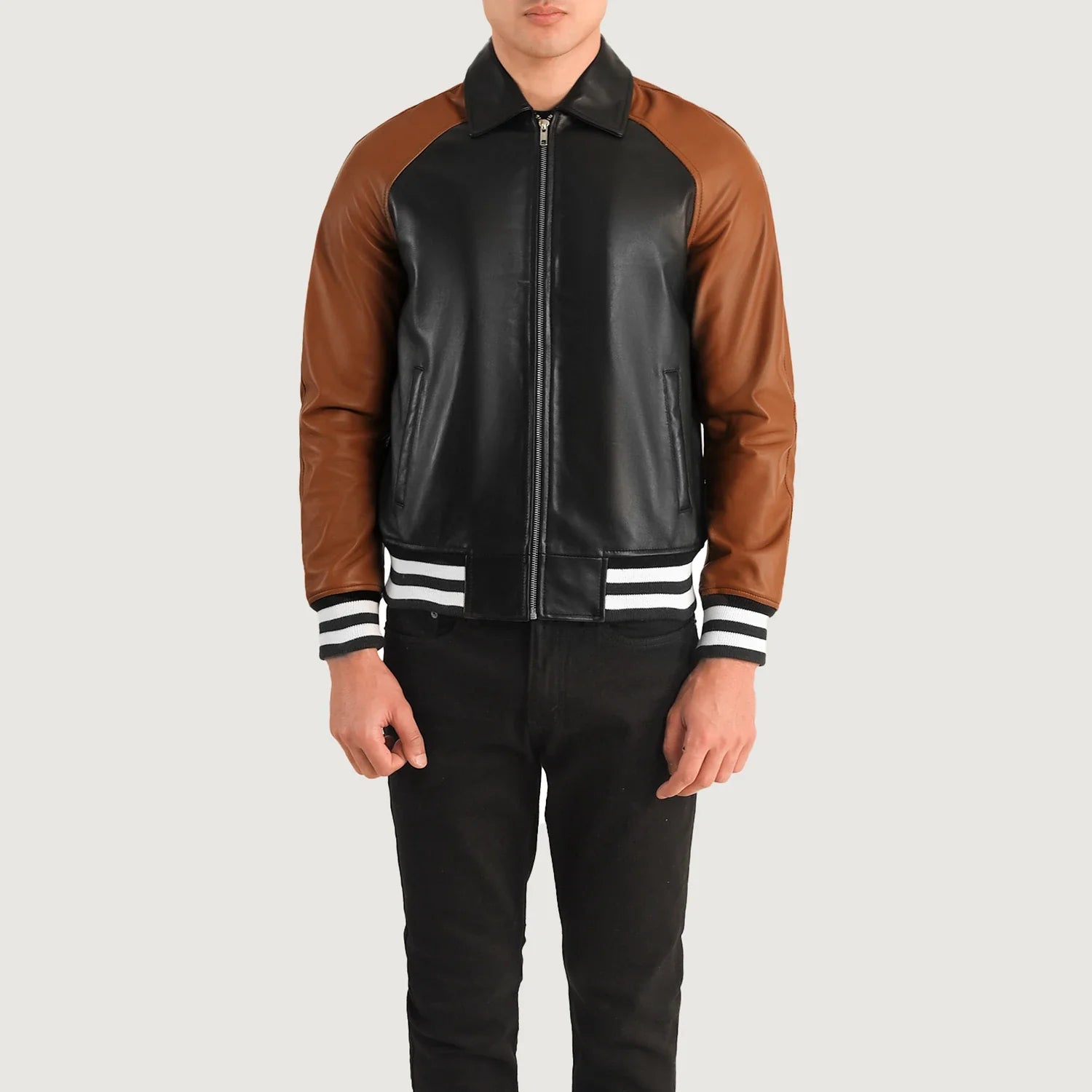 Walton Black & Brown Leather Varsity Jacket-Classic Design with Premium Cowhide Leather