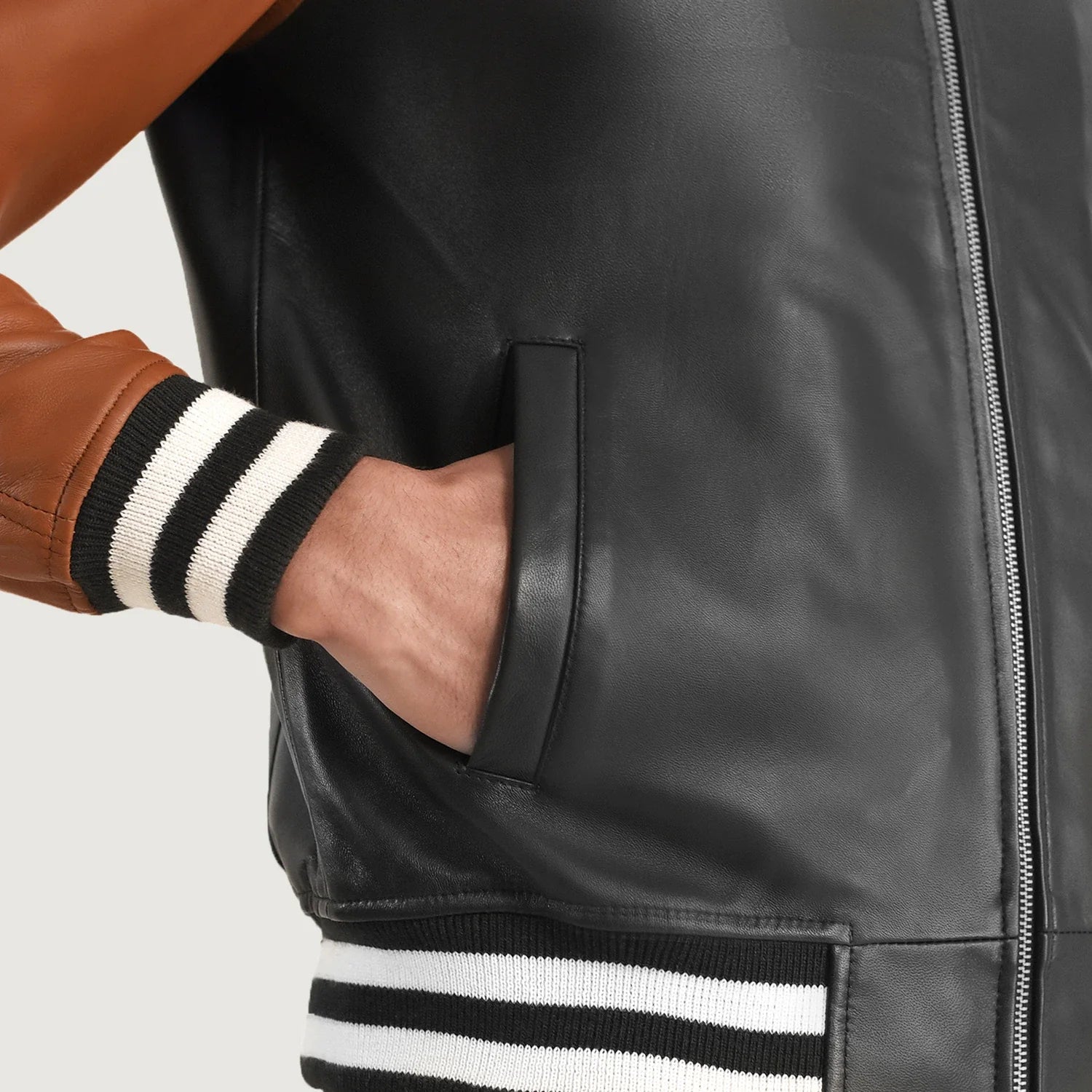 Walton Black & Brown Leather Varsity Jacket-Classic Design with Premium Cowhide Leather