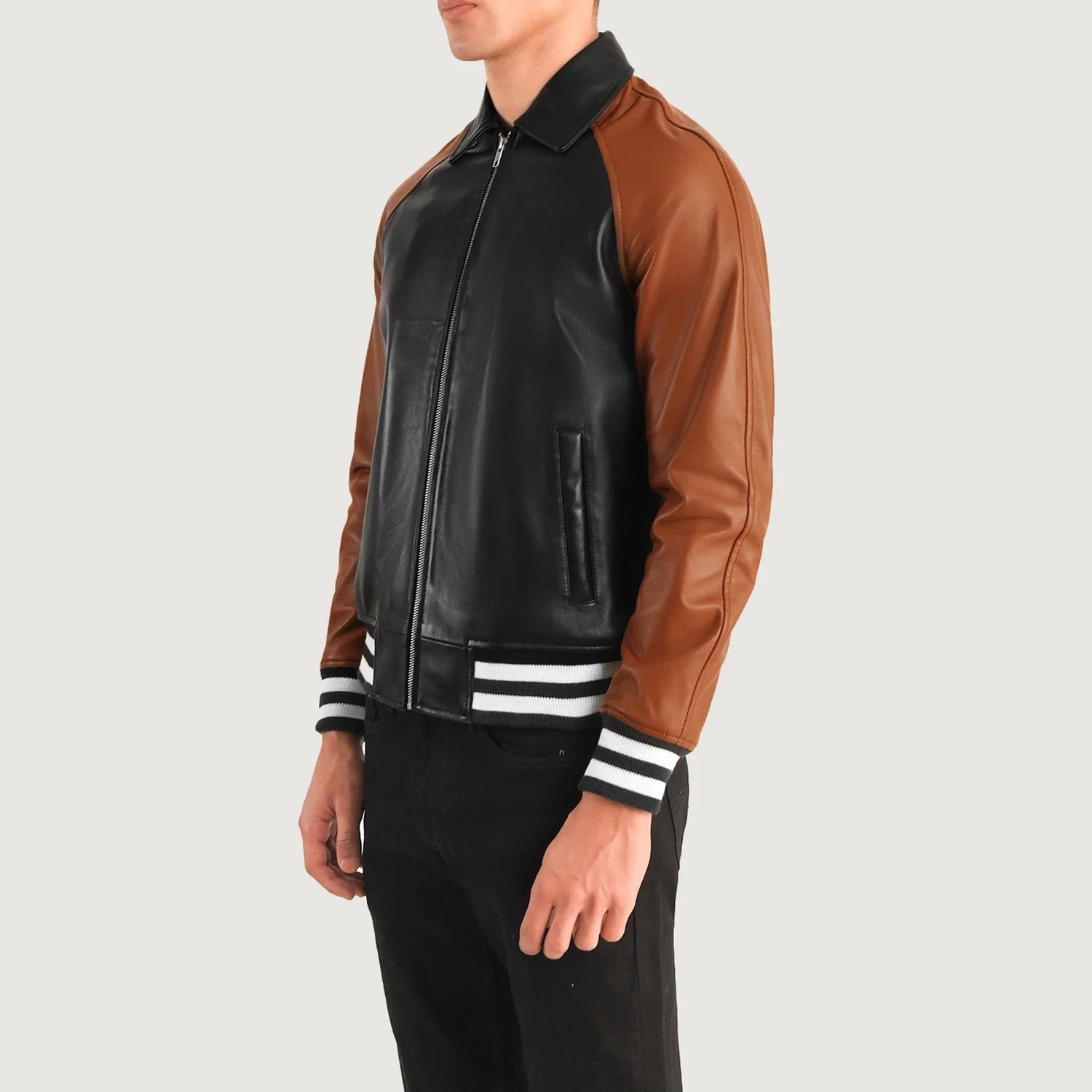 Walton Black & Brown Leather Varsity Jacket-Classic Design with Premium Cowhide Leather