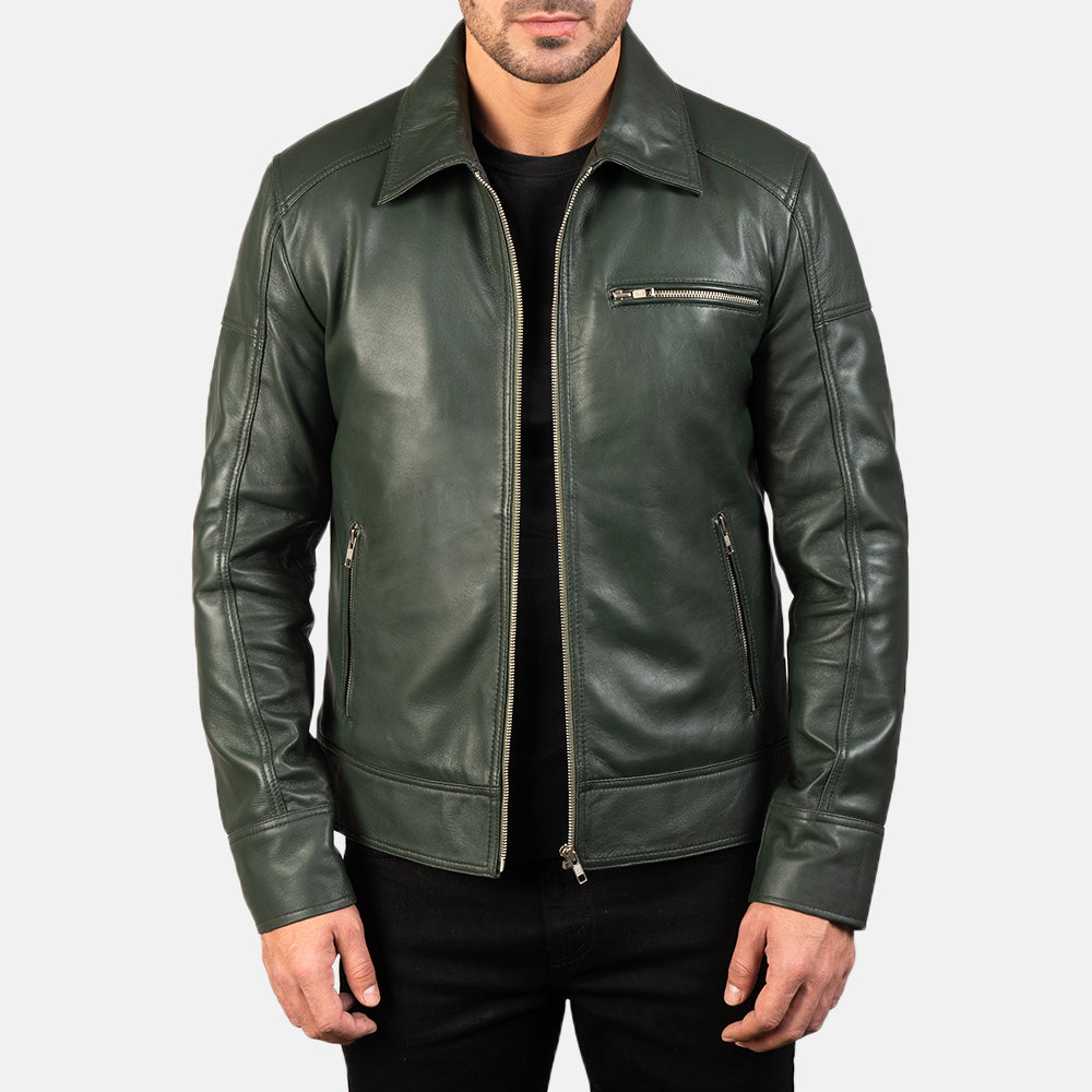 "Matthew Brown Leather Biker Jacket – Pull-Up Cowhide with Classic Shirt Collar"