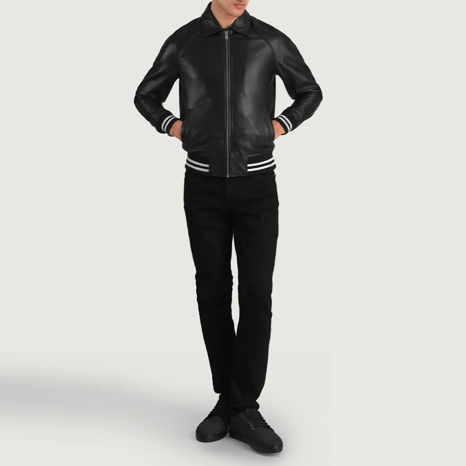 "Walton Black Leather Varsity Jacket – Premium Cowhide Leather & Classic Style"