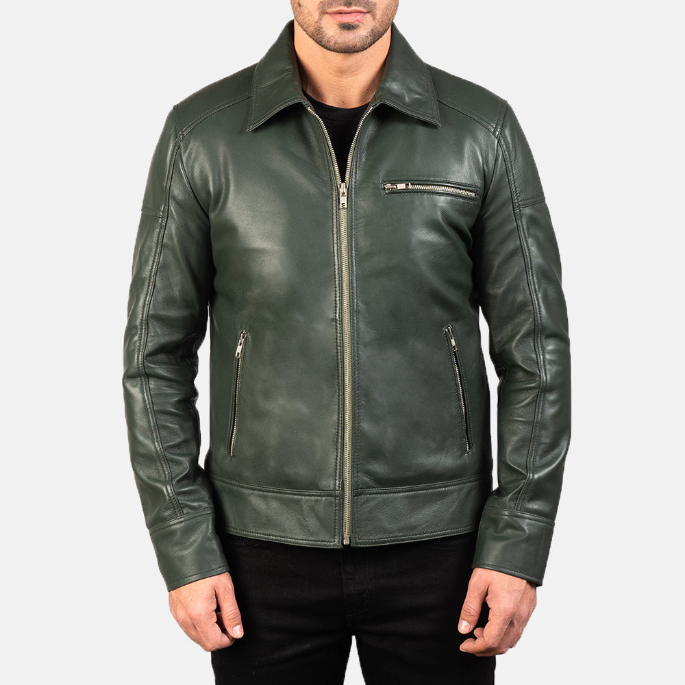 "Matthew Brown Leather Biker Jacket – Pull-Up Cowhide with Classic Shirt Collar"