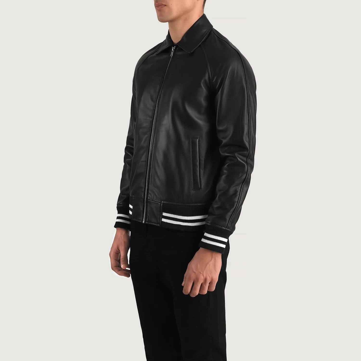 "Walton Black Leather Varsity Jacket – Premium Cowhide Leather & Classic Style"