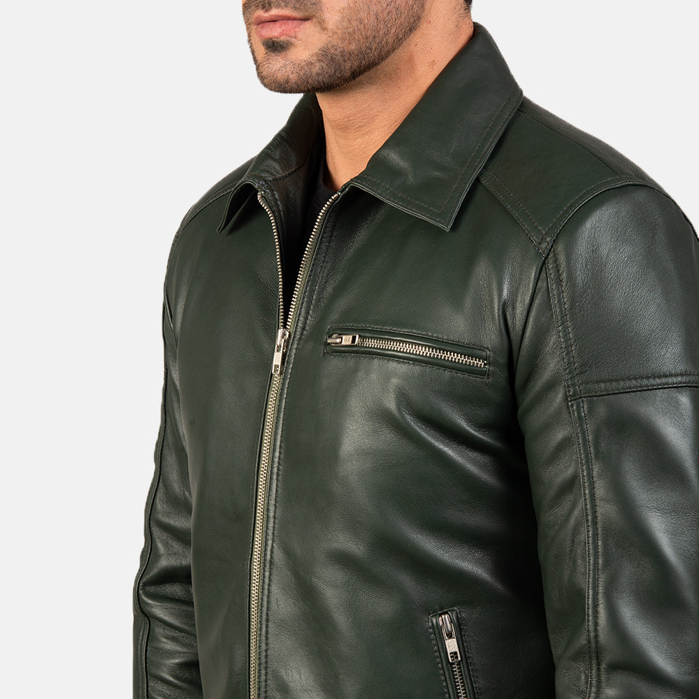 "Matthew Brown Leather Biker Jacket – Pull-Up Cowhide with Classic Shirt Collar"