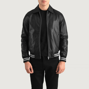 "Walton Black Leather Varsity Jacket – Premium Cowhide Leather & Classic Style"