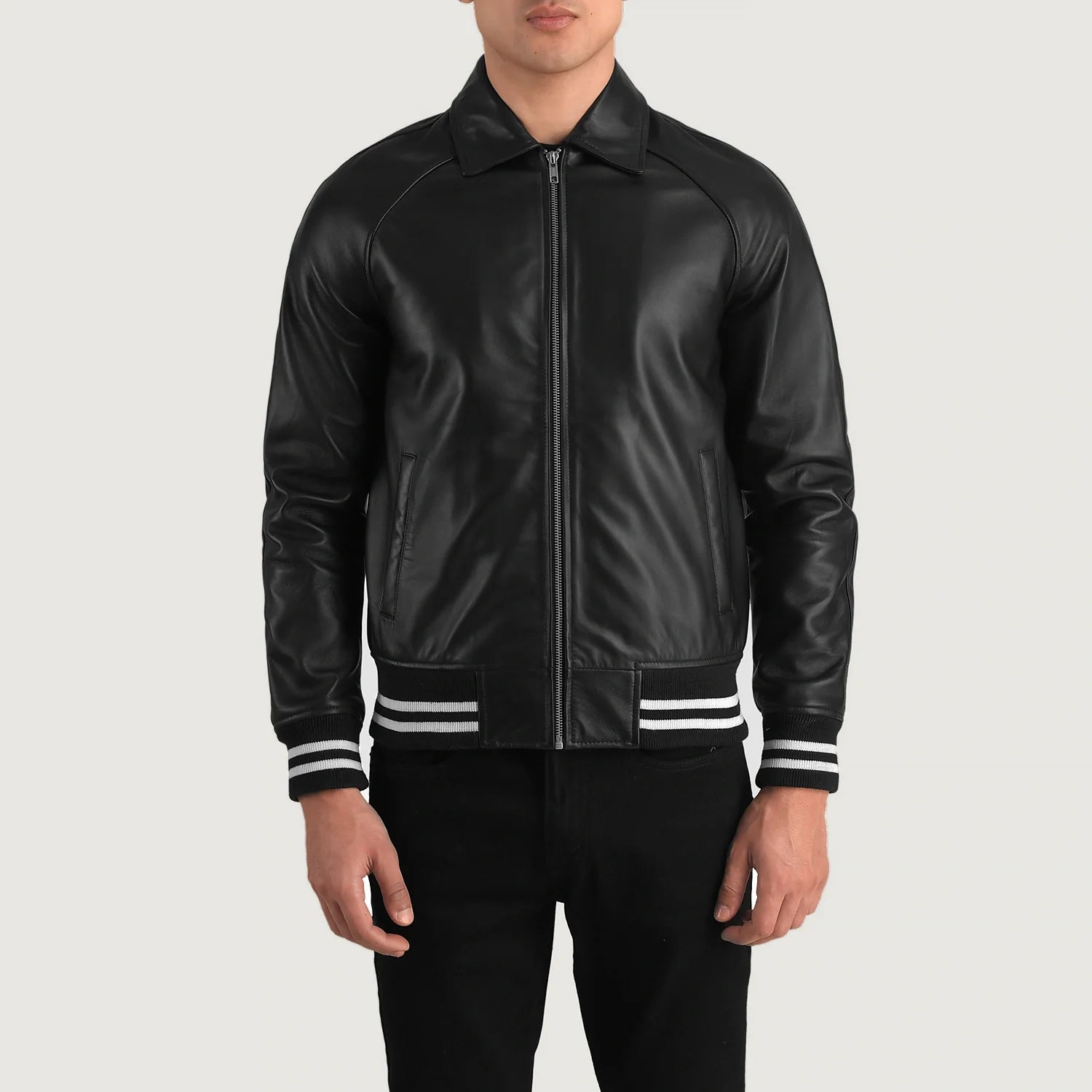 "Walton Black Leather Varsity Jacket – Premium Cowhide Leather & Classic Style"