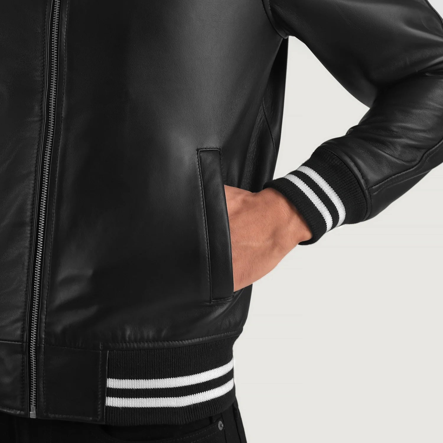 "Walton Black Leather Varsity Jacket – Premium Cowhide Leather & Classic Style"