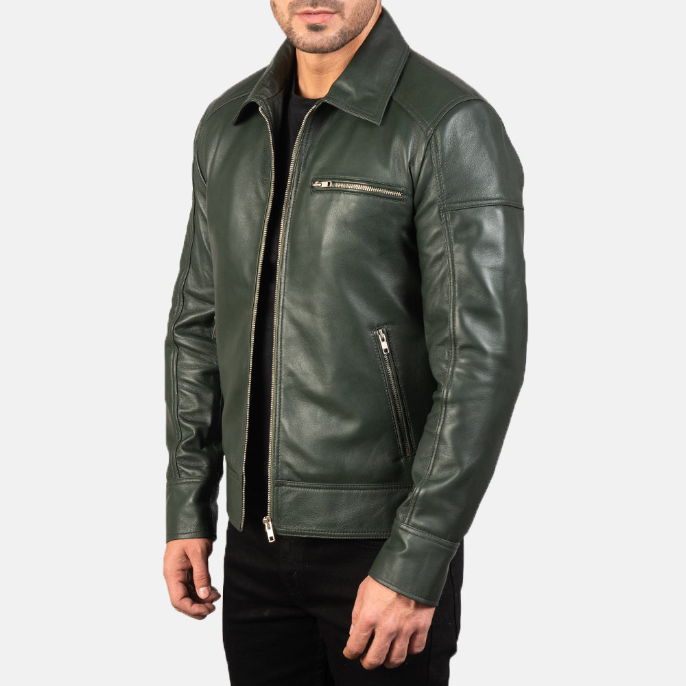 "Matthew Brown Leather Biker Jacket – Pull-Up Cowhide with Classic Shirt Collar"