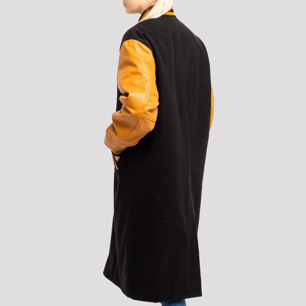 Camel Body & Black Sleeve Letterman Coat