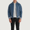 "Cooper Blue Leather Varsity Jacket – Modern Twist on a Classic Design"