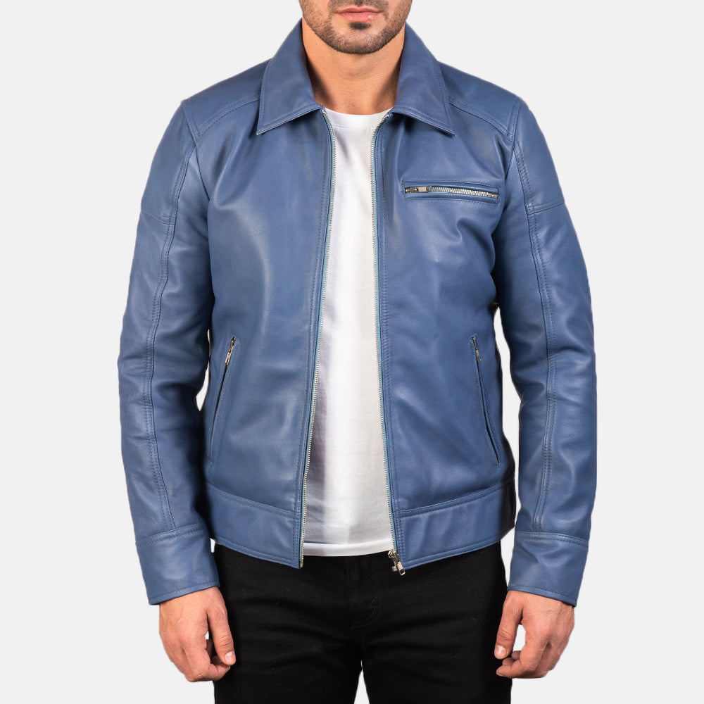 "Matthew Brown Leather Biker Jacket – Pull-Up Cowhide with Classic Shirt Collar"