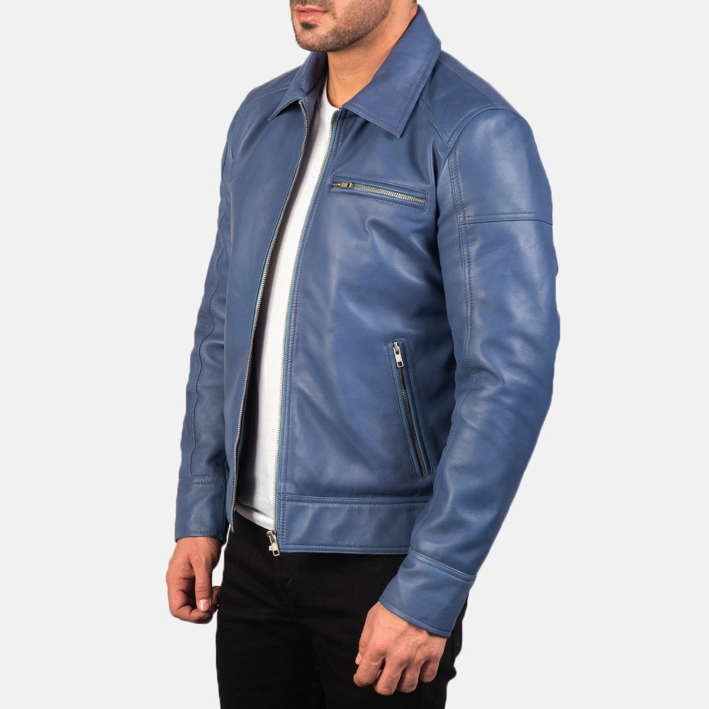 "Matthew Brown Leather Biker Jacket – Pull-Up Cowhide with Classic Shirt Collar"