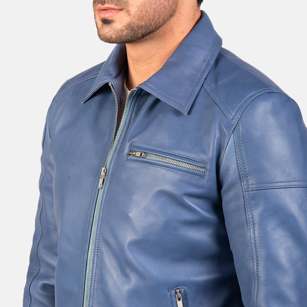 "Matthew Brown Leather Biker Jacket – Pull-Up Cowhide with Classic Shirt Collar"