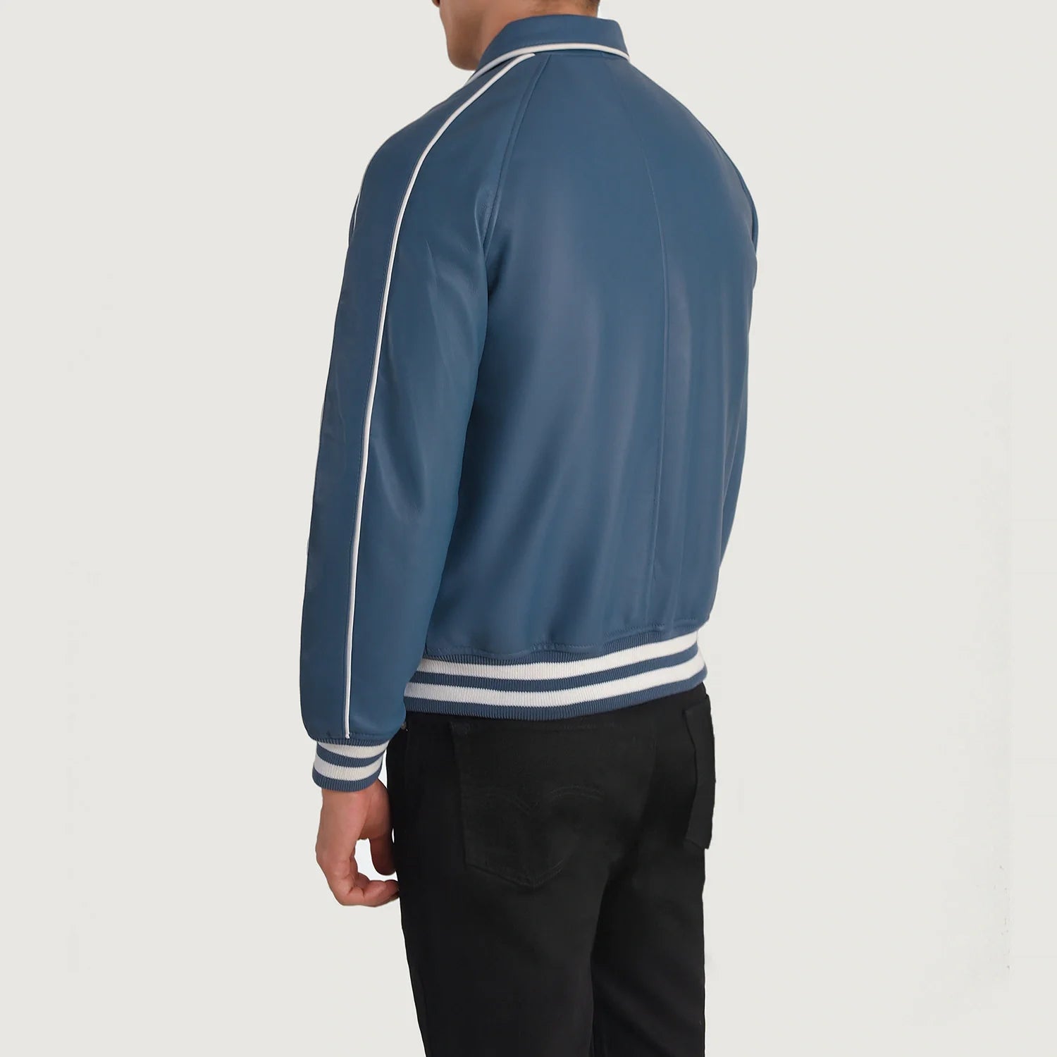 "Cooper Blue Leather Varsity Jacket – Modern Twist on a Classic Design"