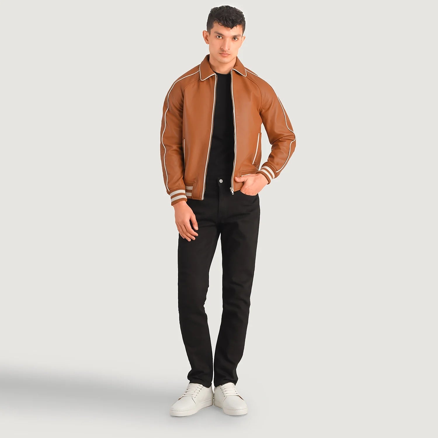 "Cooper Blue Leather Varsity Jacket – Modern Twist on a Classic Design"