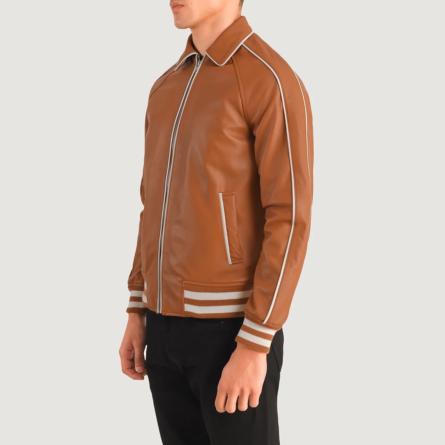 "Cooper Blue Leather Varsity Jacket – Modern Twist on a Classic Design"