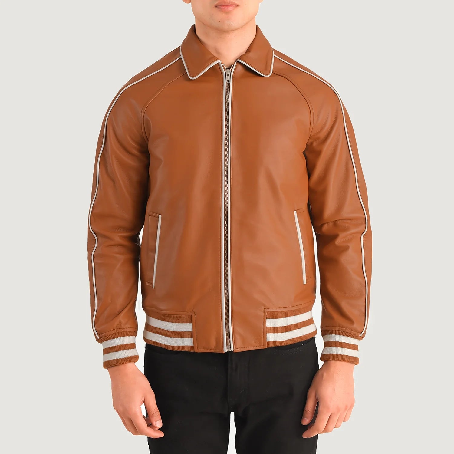 "Cooper Blue Leather Varsity Jacket – Modern Twist on a Classic Design"