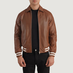 "Walton Black Leather Varsity Jacket – Premium Cowhide Leather & Classic Style"