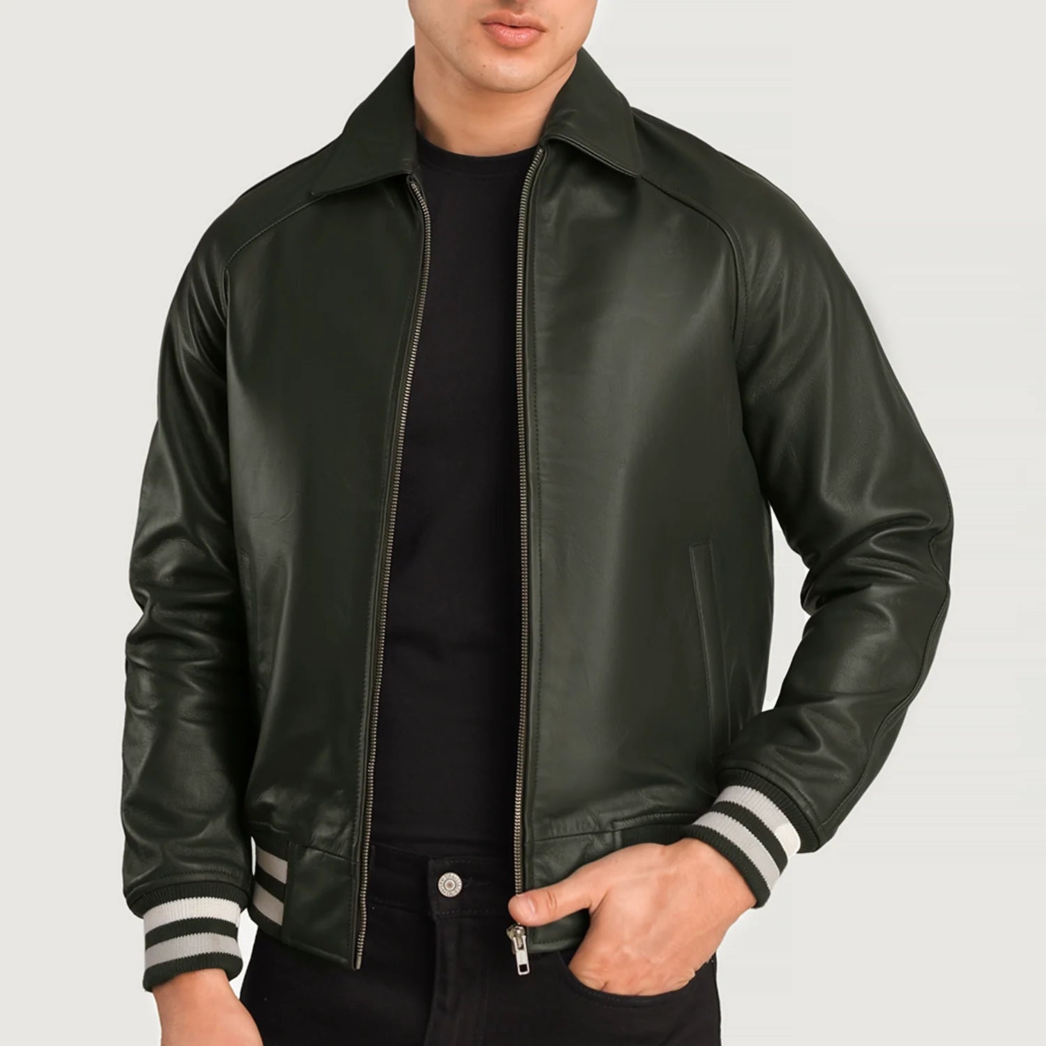 "Walton Black Leather Varsity Jacket – Premium Cowhide Leather & Classic Style"