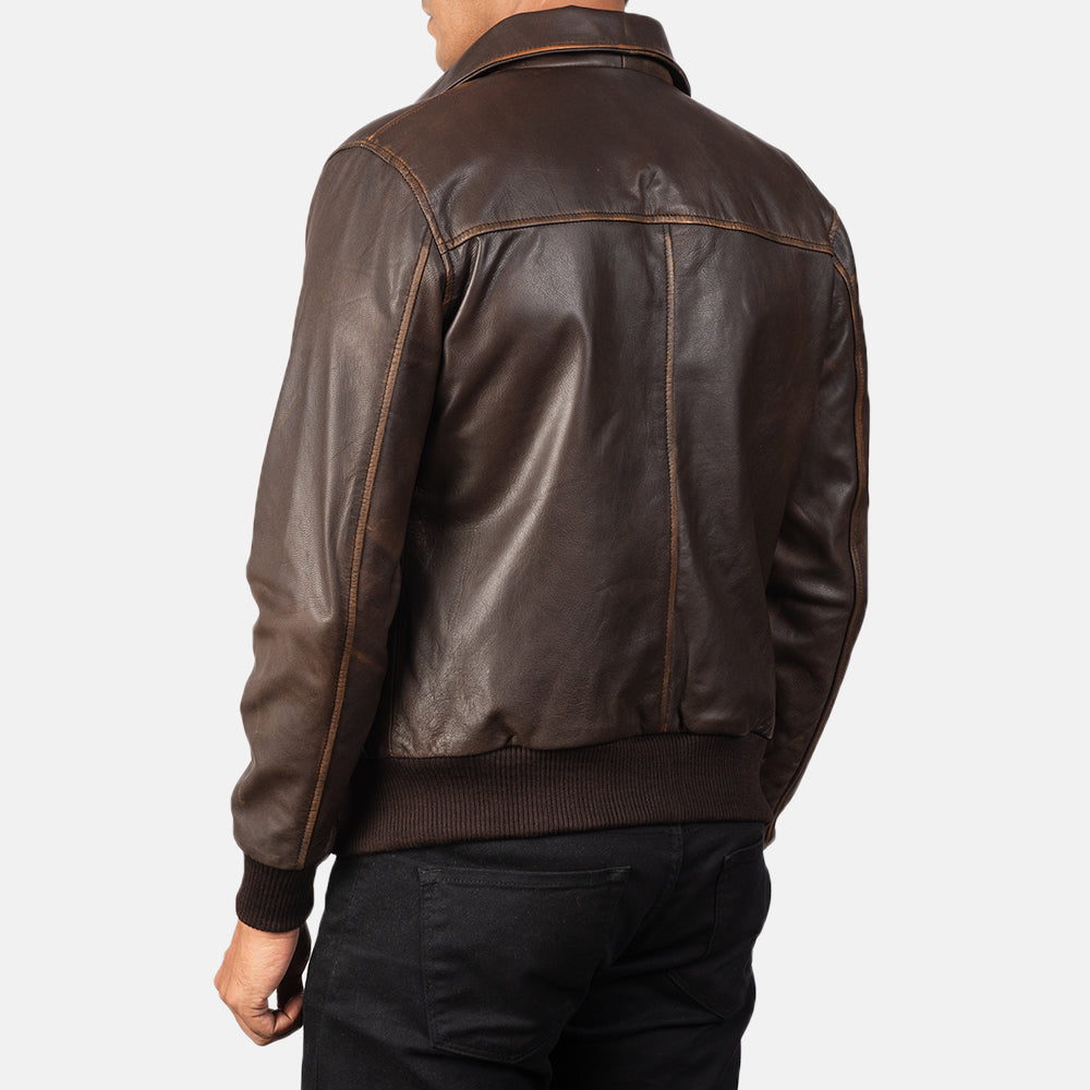 "Oliver Black Leather Bomber Jacket – Premium Cowhide with Rub-Off Finish"