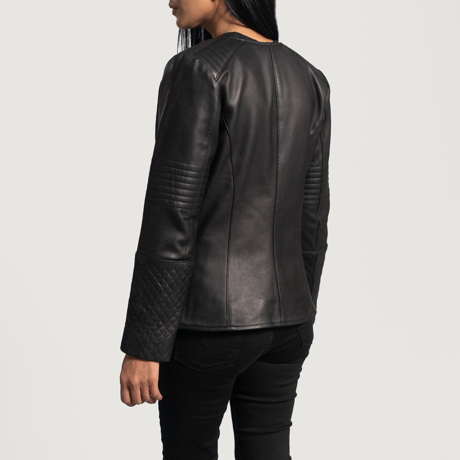 Sophia Quilted Black Leather Biker Jacket