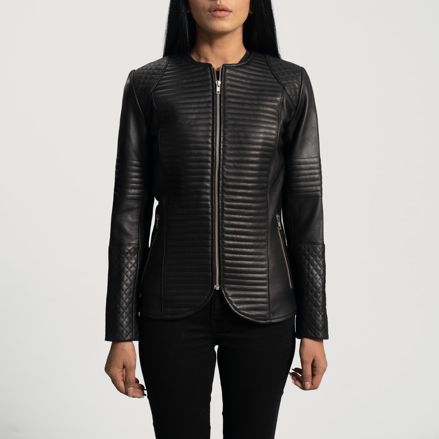 Sophia Quilted Black Leather Biker Jacket