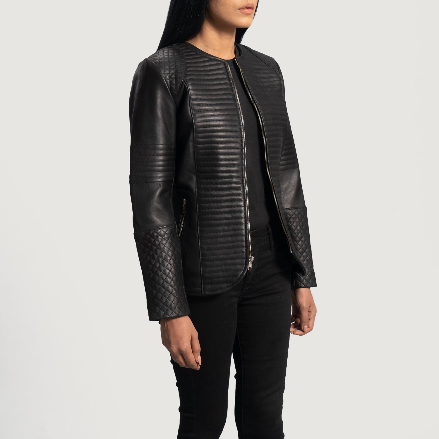 Sophia Quilted Black Leather Biker Jacket