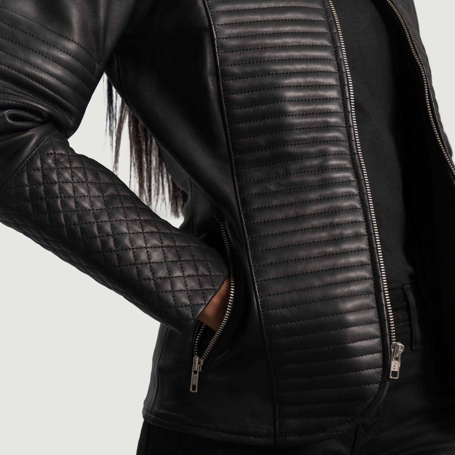 Sophia Quilted Black Leather Biker Jacket