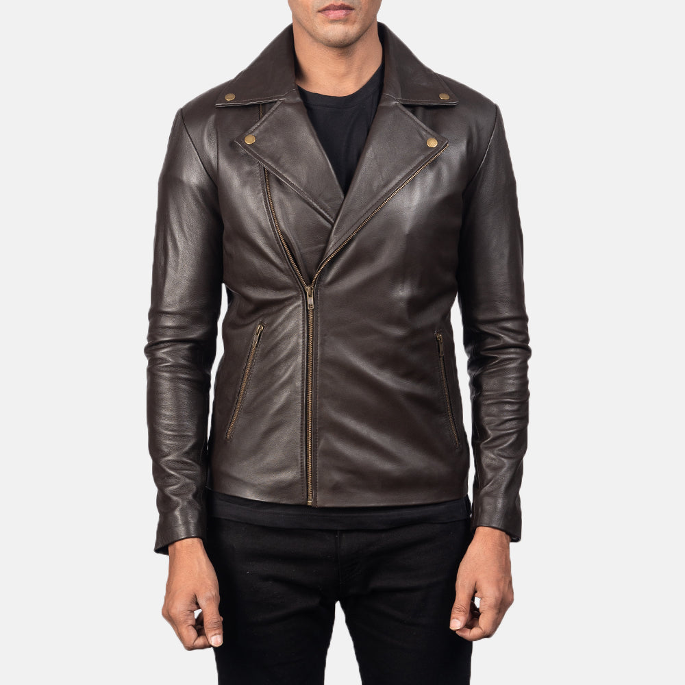 "Michael Brown Leather Biker Jacket – Semi-Aniline Sheepskin with Classic Notch Collar"