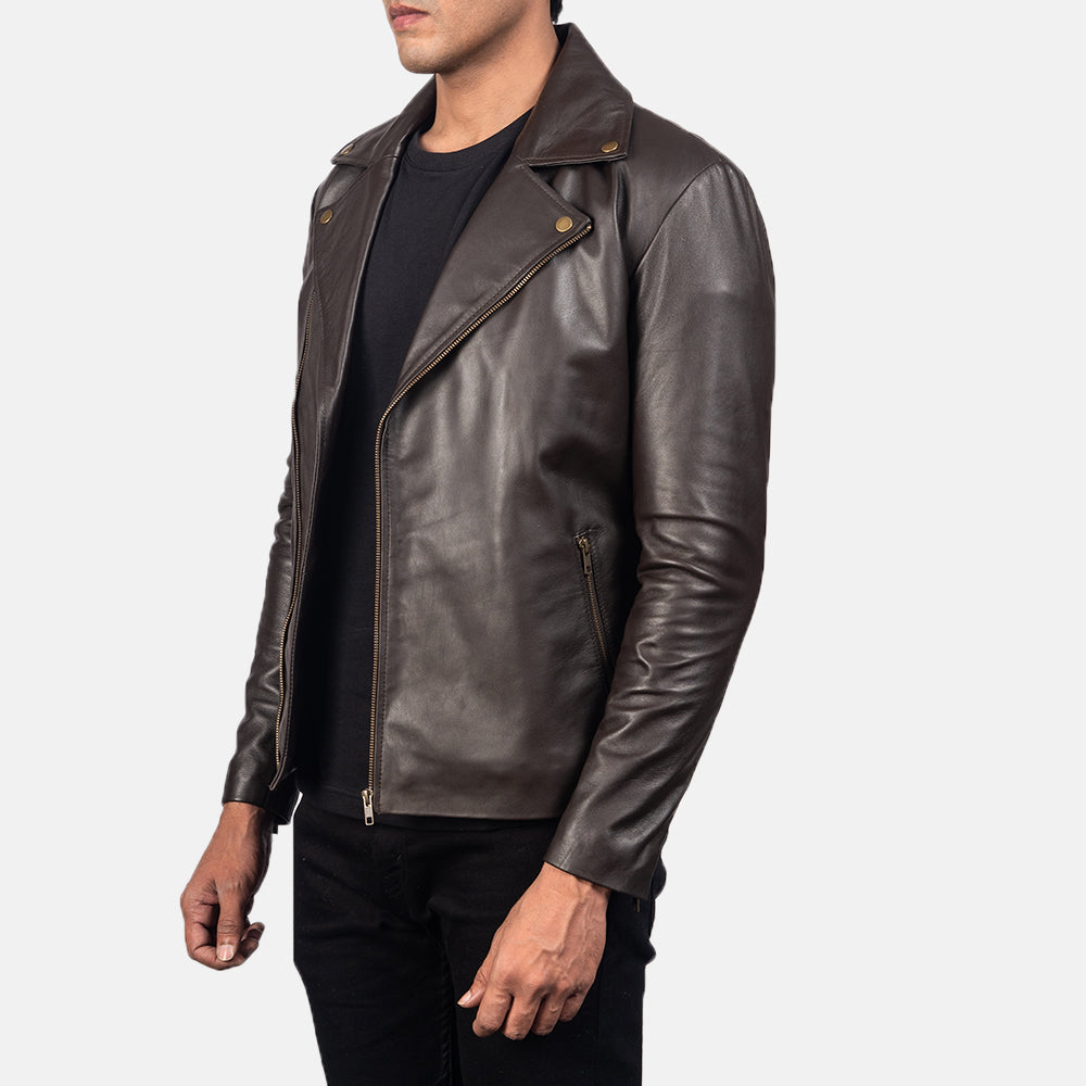 "Michael Brown Leather Biker Jacket – Semi-Aniline Sheepskin with Classic Notch Collar"