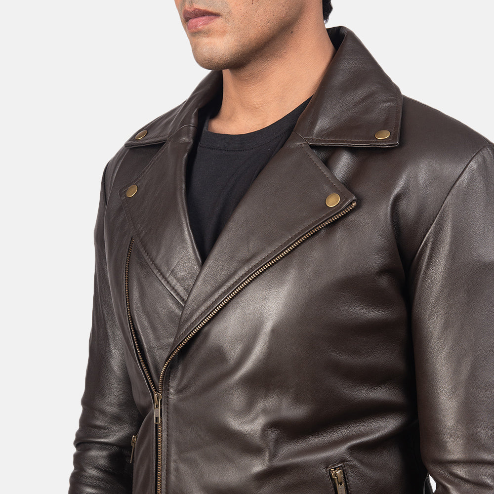 "Michael Brown Leather Biker Jacket – Semi-Aniline Sheepskin with Classic Notch Collar"