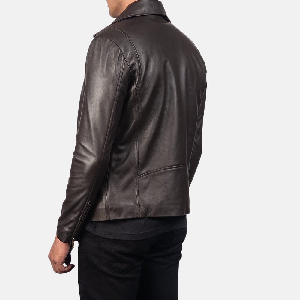 "Michael Brown Leather Biker Jacket – Semi-Aniline Sheepskin with Classic Notch Collar"