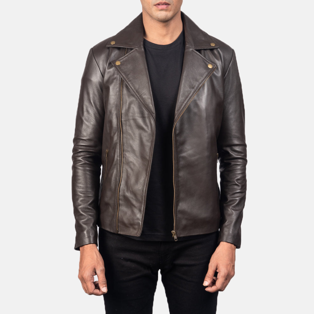 "Michael Brown Leather Biker Jacket – Semi-Aniline Sheepskin with Classic Notch Collar"