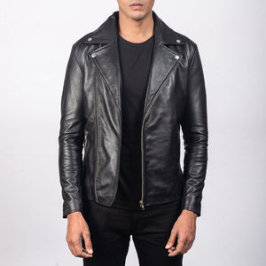 "Michael Brown Leather Biker Jacket – Semi-Aniline Sheepskin with Classic Notch Collar"