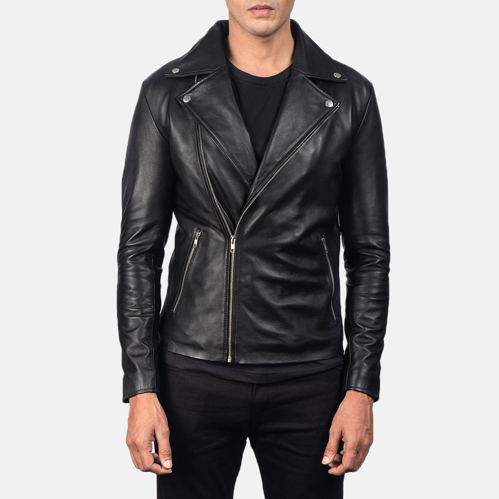 "Michael Brown Leather Biker Jacket – Semi-Aniline Sheepskin with Classic Notch Collar"