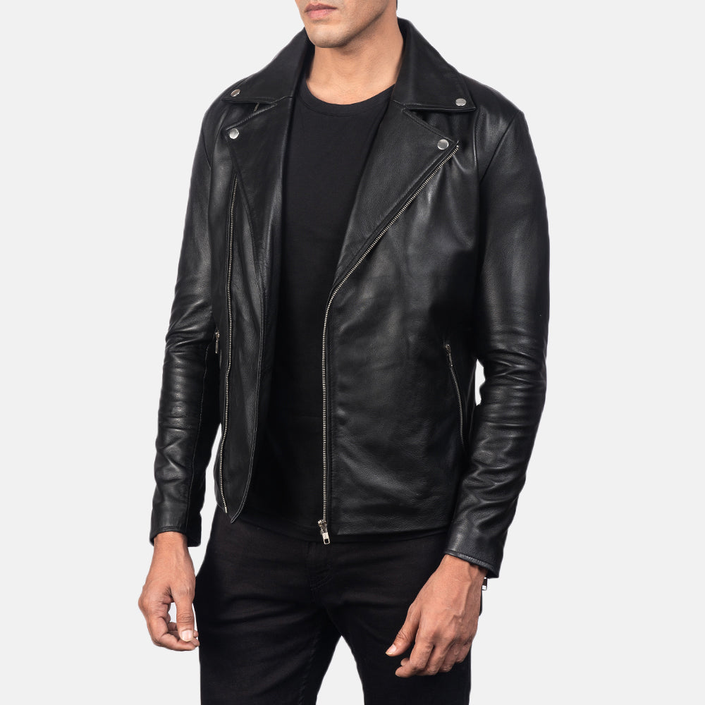 "Michael Brown Leather Biker Jacket – Semi-Aniline Sheepskin with Classic Notch Collar"