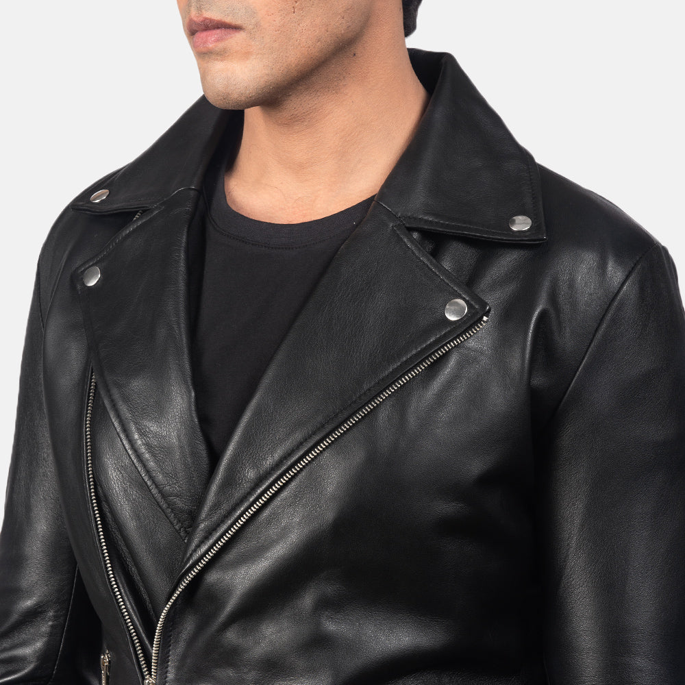 "Michael Brown Leather Biker Jacket – Semi-Aniline Sheepskin with Classic Notch Collar"