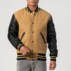 Asher Camel wool body & Black leather sleeves Varsity Jacket - Customization available for School, Club &amp; Brand.