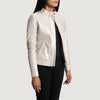 Isla Quilted Silver Leather Biker Jacket