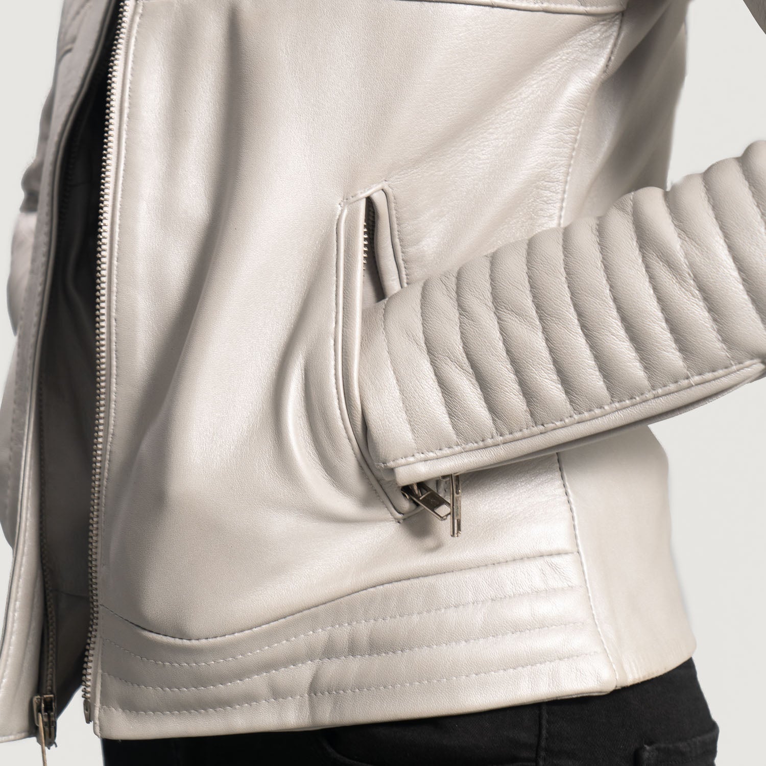 Isla Quilted Silver Leather Biker Jacket