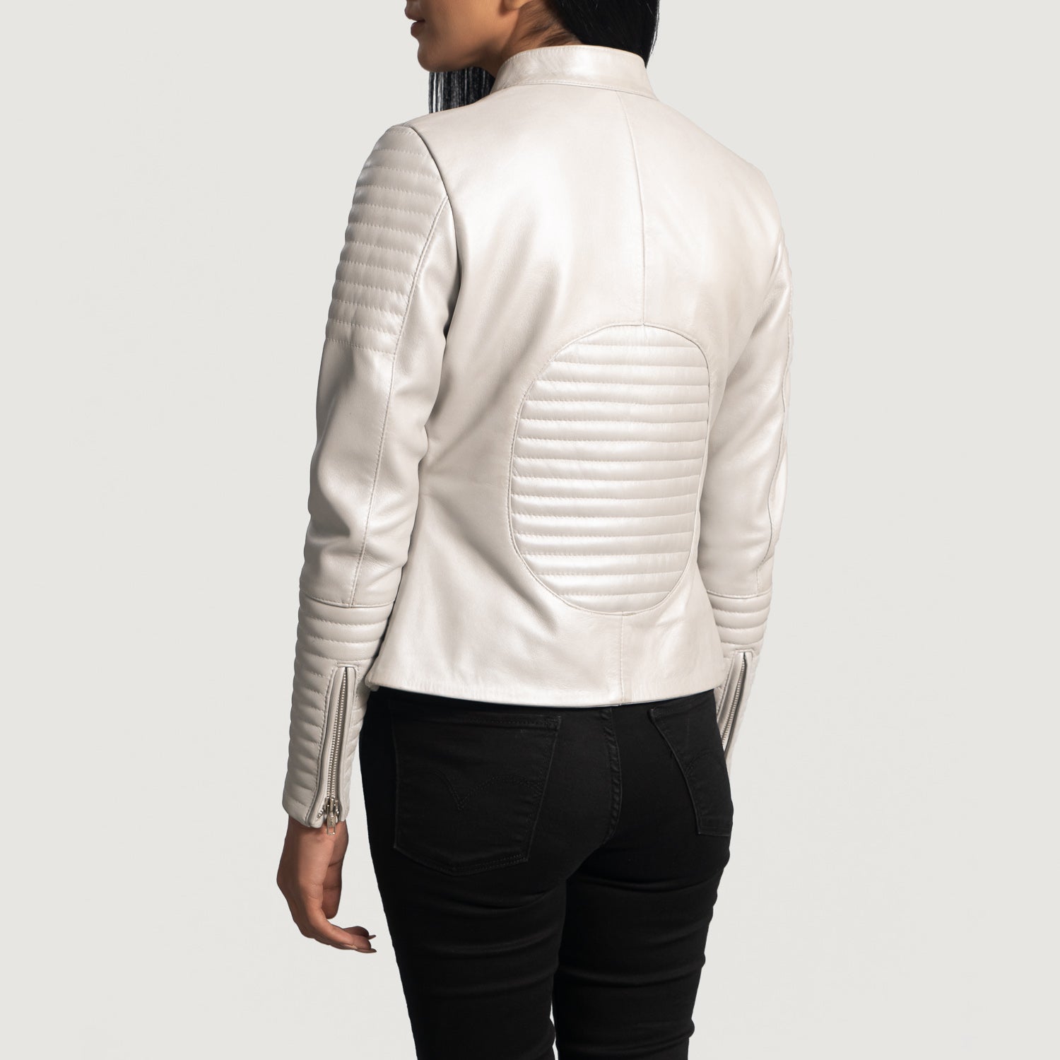 Isla Quilted Silver Leather Biker Jacket