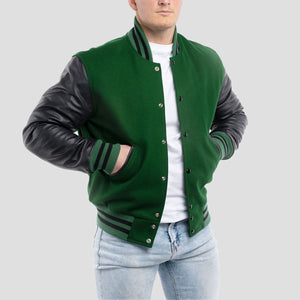 Asher Camel wool body & Black leather sleeves Varsity Jacket - Customization available for School, Club &amp; Brand.